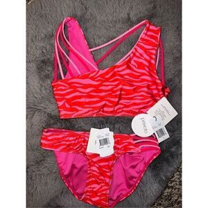 Peixoto NWT girls olivia leopard print two piece swim red pink Sz 12